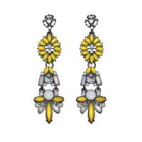 Boho Neon Yellow Geo Crystal Drop Earrings